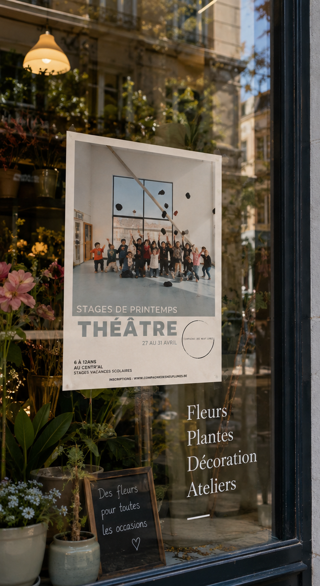Affiche en situation — Vitrine d'un fleuriste — Bruxelles