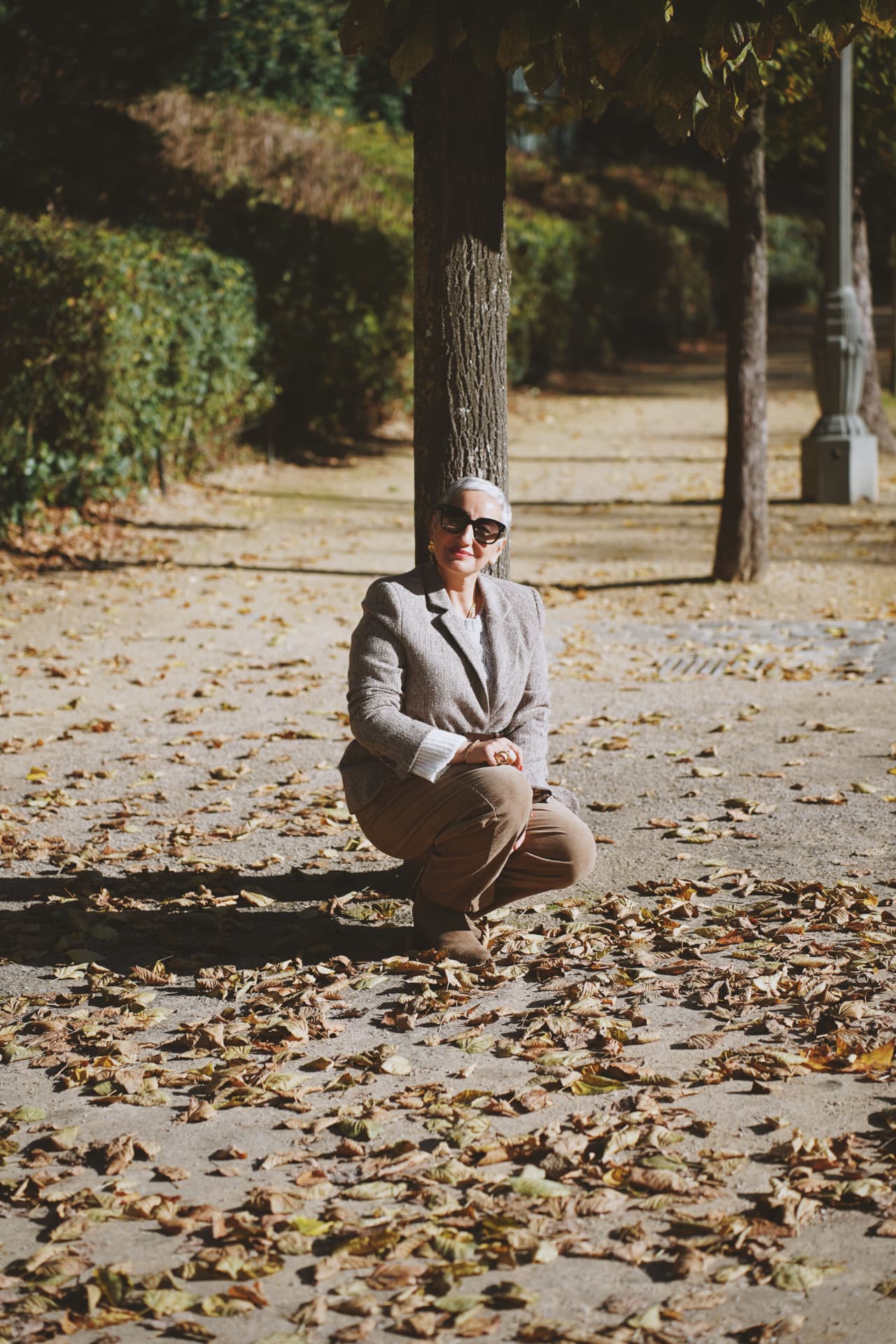 Blazer en tweed, feuilles d'automne