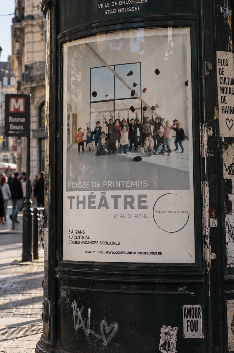 Affiche en situation — Colonne d'affichage — Bourse, Bruxelles