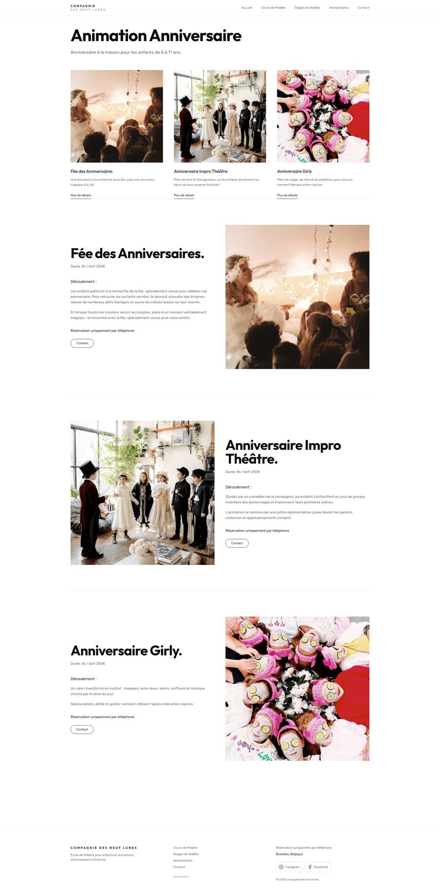 Page Anniversaires du site de la Compagnie des Neuf Lunes