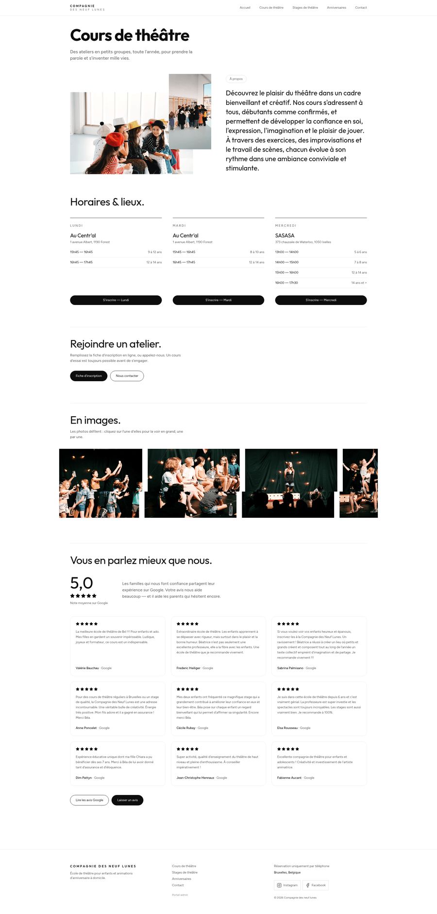 Page Cours du site de la Compagnie des Neuf Lunes
