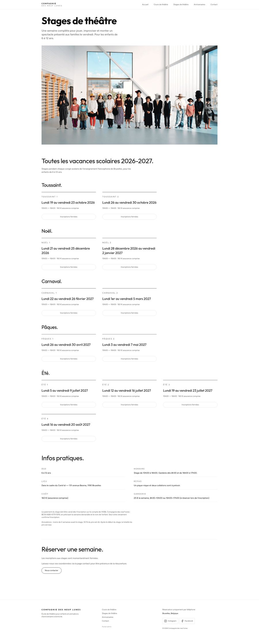 Page Stages du site de la Compagnie des Neuf Lunes